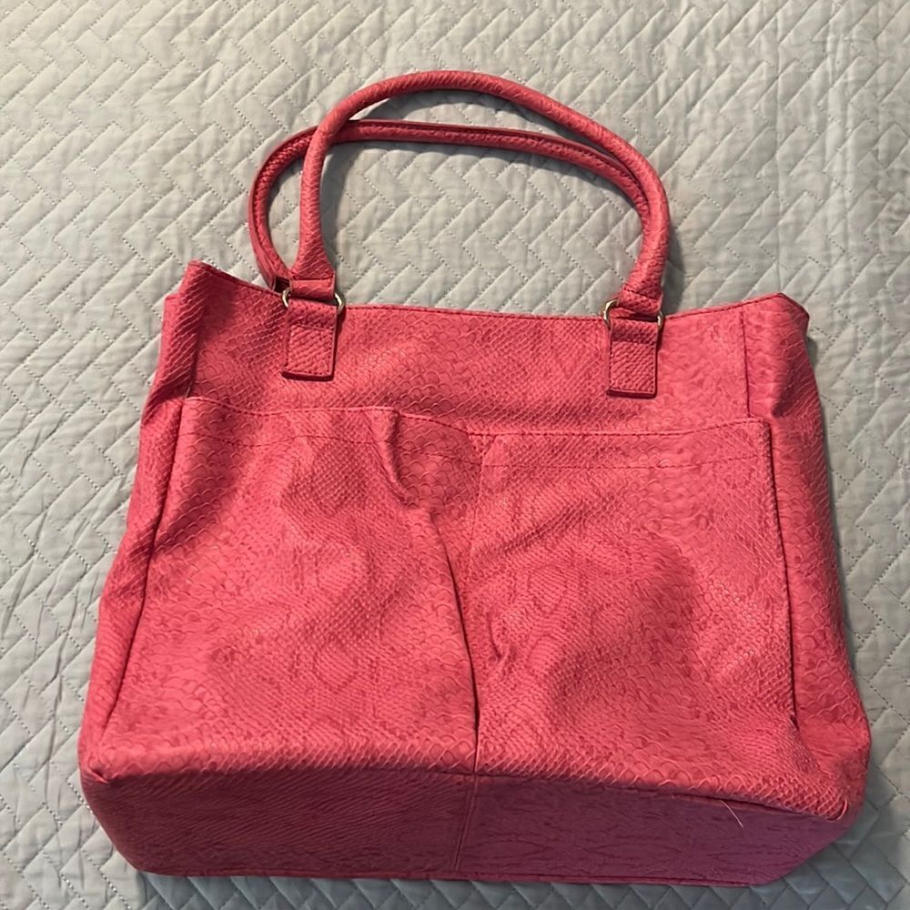 Neuman Marcus faux snake skin pink tote